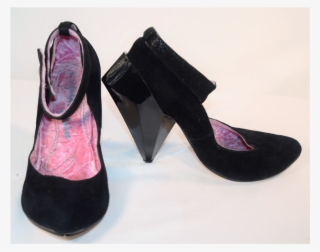 Black Suede Diamantina Pumps With Ankle Strap Size - Basic Pump