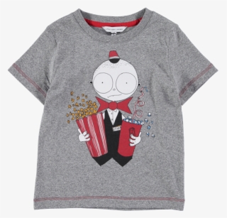 Picture Of Cinema Usher Print T-shirt Grey - Blouse