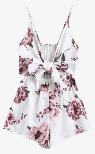 Floral Print Plunge Cami Romper White Rose - Macaquinho Feminino Com Nó No Decote