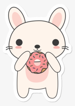Kawaii Bunny Eating A Donut - Cartoon