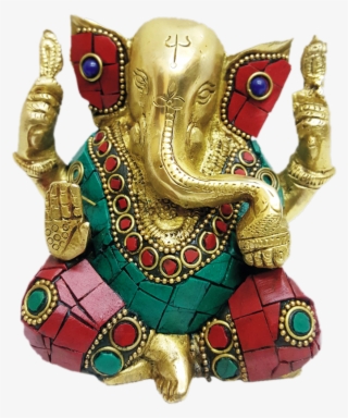 Turquoise Stone Work Ganesha Handmade 4" - Shree Ganesh Statue