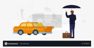Business Man Hailing A Taxi For Airport Illustration - Car