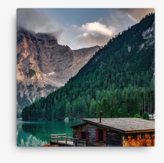 Mirror Lake Reflecting Wooden House In Middle Of Lake - Summit