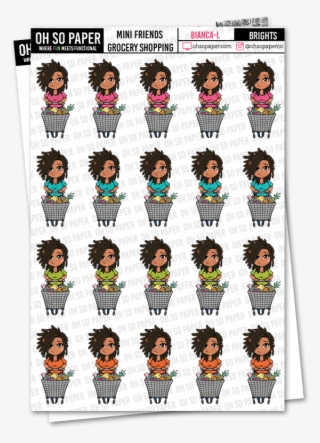Mini Friends Grocery Shopping Stickers - Brown Girl Hair Wash Day Sticker Planners