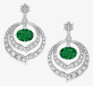 Oval Shaped Emerald And Diamond Earrings - Silver