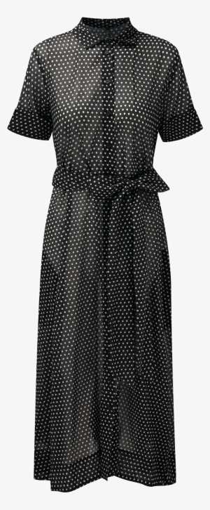 Black Polka Dot Cotton Shirt Dress - Dress