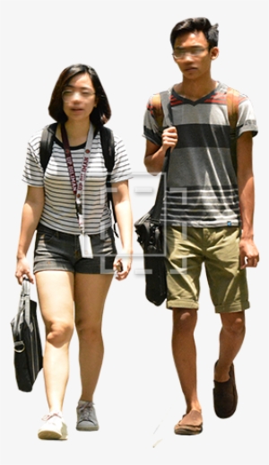 A Young Man And Woman With Lanyards On Giving Them - Standing