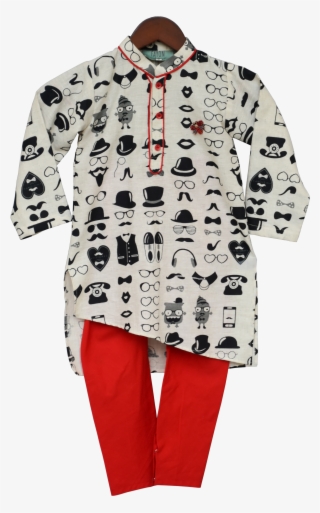 Black And White Kurta With Churidar For Boys - Churidar