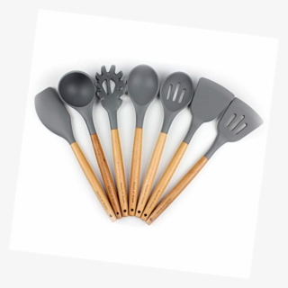Silicone Kitchen Utensil Set By House Of Shade - Wooden Spoon