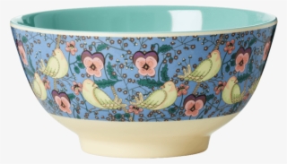 Rice,two Tone Bowl With Bird And Pansy Print,coucou,kitchenware - Bowl