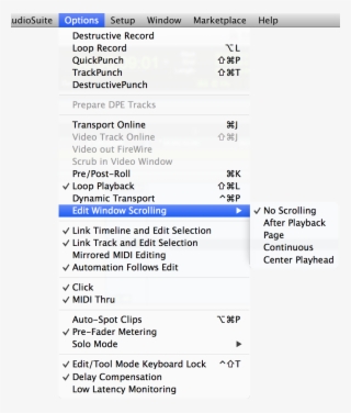 Edit Window Scrolling In Avid Pro Tools - Pro Tools Options Menu