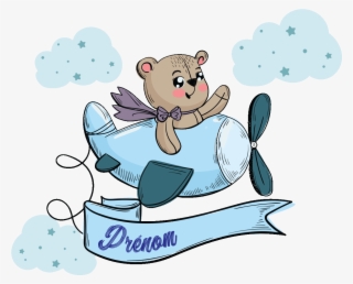 Sticker Prenom Personnalise Nounours En Avion Ambiance - Bear