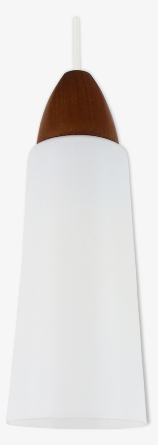 Minimalistic Milk Glass And Wood Pendant Light, 1960s - Lampshade