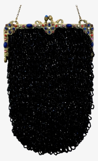 Vintage Beaded Purse Jewelled Encrusted Frame Black - Chain