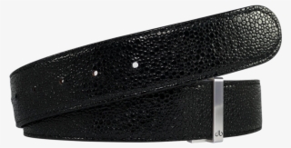Shiny Black Stingray Textured Leather Belt - Buckle