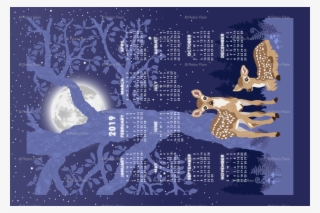 2019 Tea Towel Forest Fawns And The Full Moon Giftwrap - Poster