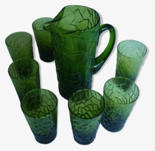 Service A Lemonade Pitcher And 8 Glasses Green Glass - Ceramic