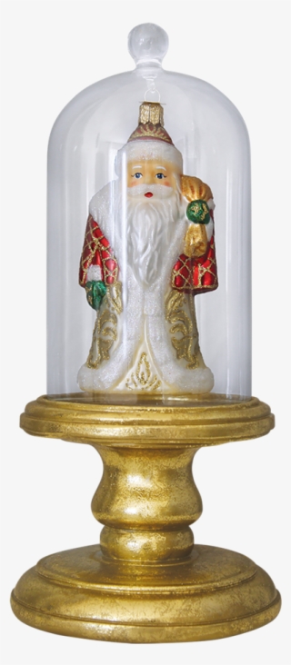 Old World Christmas Glass Dome Ornament Display On - Brass