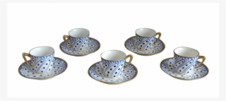 Set Of 5- French Limoges Tea Cups & Saucers C - Blue And White Porcelain