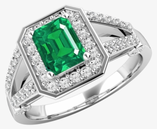 Emerald And Diamond Cluster Ring For Women In 18ct - Smaragd Ring Mit Diamanten