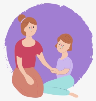Girl Sitting Down Looking Sad With Mum Who Is Also - Cartoon