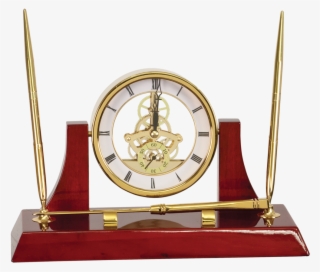 Executive Gold & Rosewood Piano Finish Clock With 2 - Executive Desk Clock