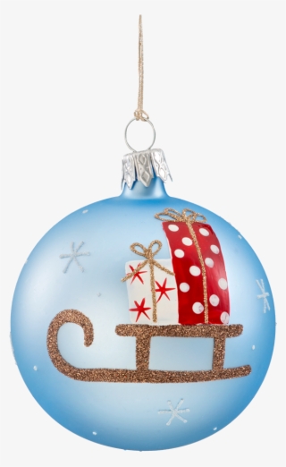 Christmas Bauble Light-blue, Matt With Sledge, 7 Cm - Christmas Ornament