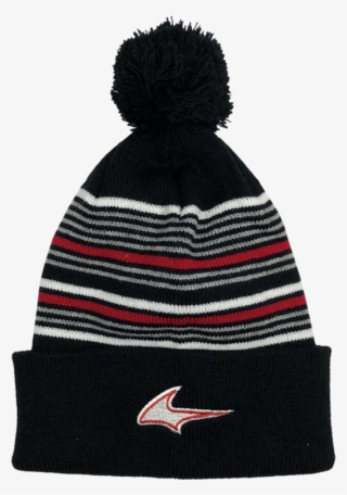 Beanie - "new U - P - " Black/white/grey/red Striped - Knit Cap