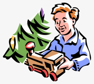 Vector Illustration Of Boy Receives New Toy Train On