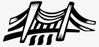 Vector Illustration Of Suspension Bridge Crosses Open