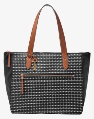 Fossil Nwt $138 Fiona Large Tote Black Stripe Coated - Handbag