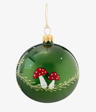 Glass Bauble Green With Mushrooms, 8 Cm - Christmas Ornament