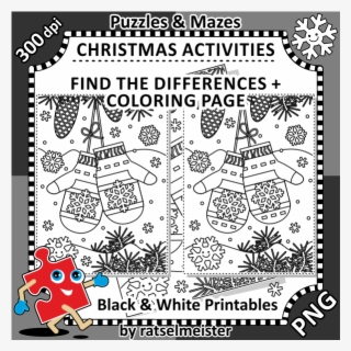 Santa's Mittens Find The Differences And Colouring - Christmas Printable Find The Differences Pages