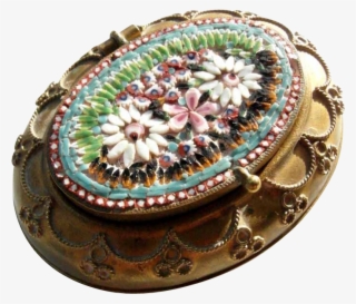 Victorian Era Micro Mosaic Box Pill Box Usual Shape - Floral Design