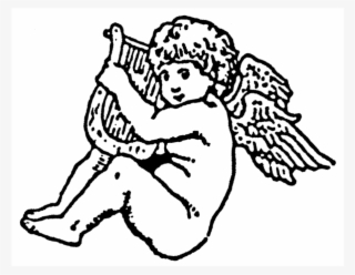 Cherub With Harp Rubber Stamp - Illustration