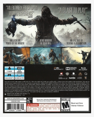 Shadow Of Mordor - Middle Earth Shadow Of Mordor Ps4 Disc
