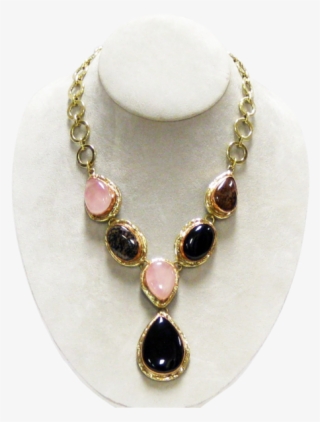 Rose Quartz, Brown Jasper And Black Onyx Necklace