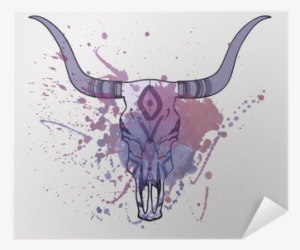 Vector Illustration Of Bull Skull With Watercolor Splash