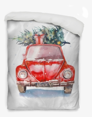 Watercolor Retro Car With Gift Box And Christmas Tree - Watercolor Christmas Tree Png