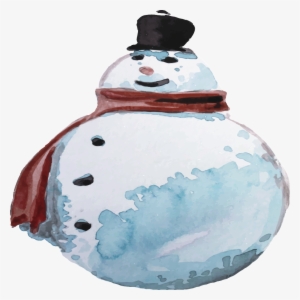 Hand Drawn Watercolor Chubby Snowman Transparent Cartoon - Watercolor Painting
