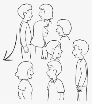 Back Group Of People Talking In Pairs As Part Of Active - Line Art