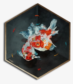 Twin Goldfish In A Box, Gold Lined - Goldfish Painting Box