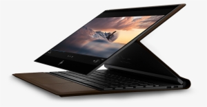 Leather Wrapped Side View Of Laptop Moving To Media - Laptop