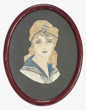 1920's Watercolor Of A Young Woman In Nautical Attire - Badge