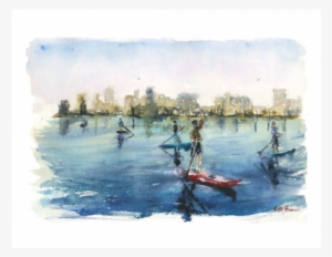 Paddle Boarders Watercolor Sketch - Painting