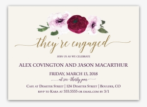Floral Watercolor Marsala Gold Engagement Party Invites - Garden Roses