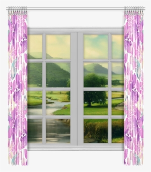 Watercolor Flower Pattern Window Curtain - Curtain