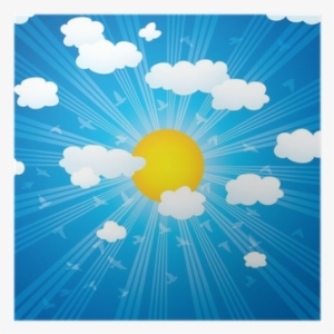 Vector Clouds, Sun Rays And Flying Birds In The Sky - Cloud