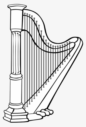 Harp Black White Line Art Coloring Book - Harp Clipart Black And White