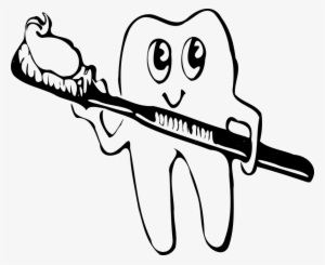 Smiling Tooth Holding A Toothbrush - Tooth Brush Clip Art Black And White